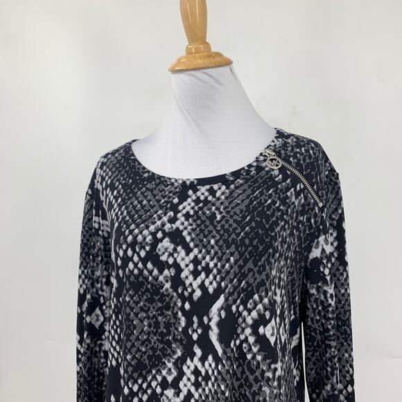 Michael Kors Dress Womens L Large Black Grey Snakeskin Print Long Sleeve Shift - Picture 3 of 12